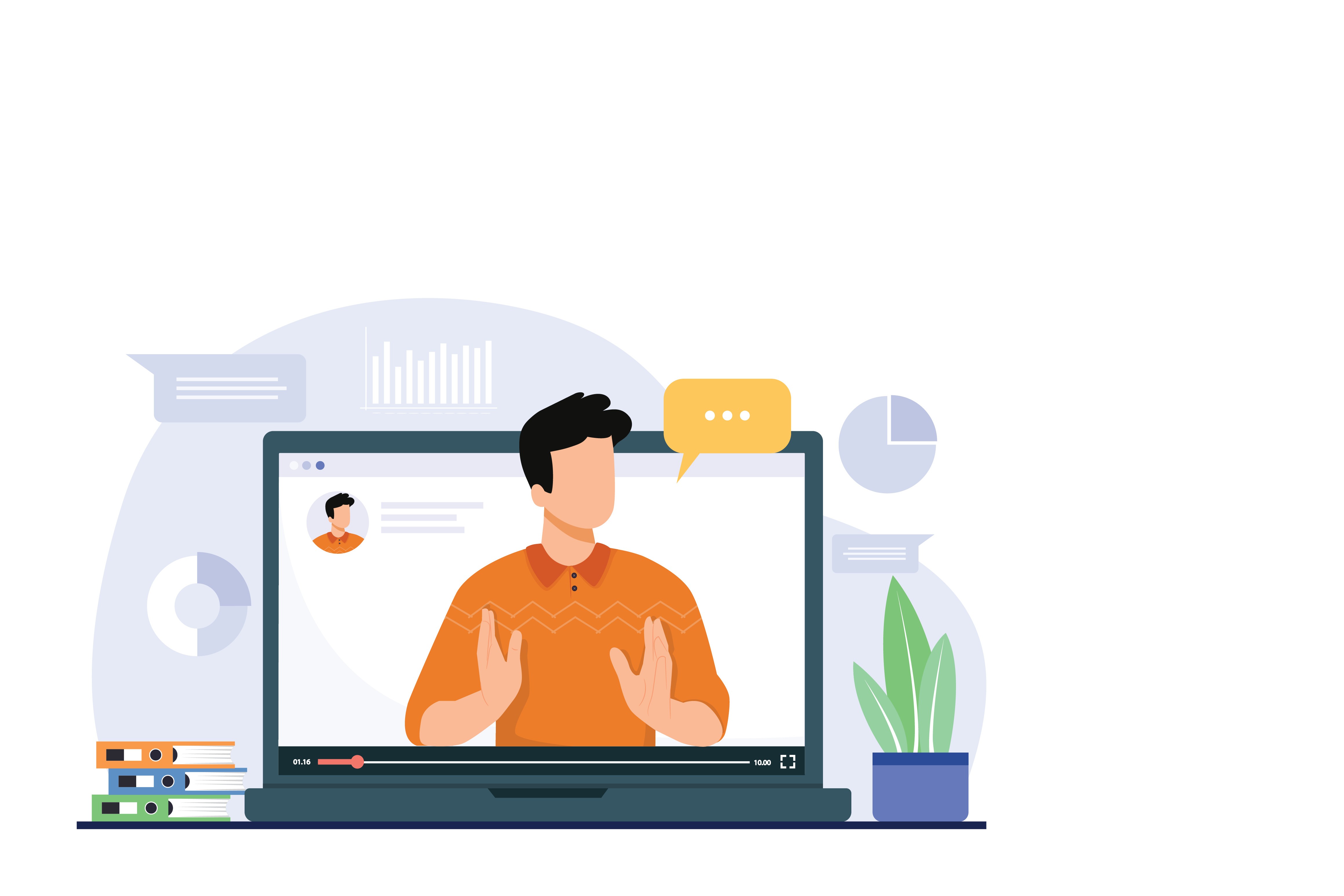 Drawing of webinar taking place on a laptop