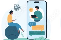 Person next to oversize mobile phone with conversation indicators