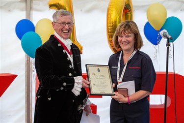 The High Sherriff of Kent, Mr John Weir and KFRS' Volunteers' Manager, Karen Grieves