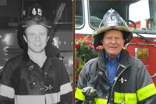 Paul at South Bronx Fire Station in 1975 and in 2019