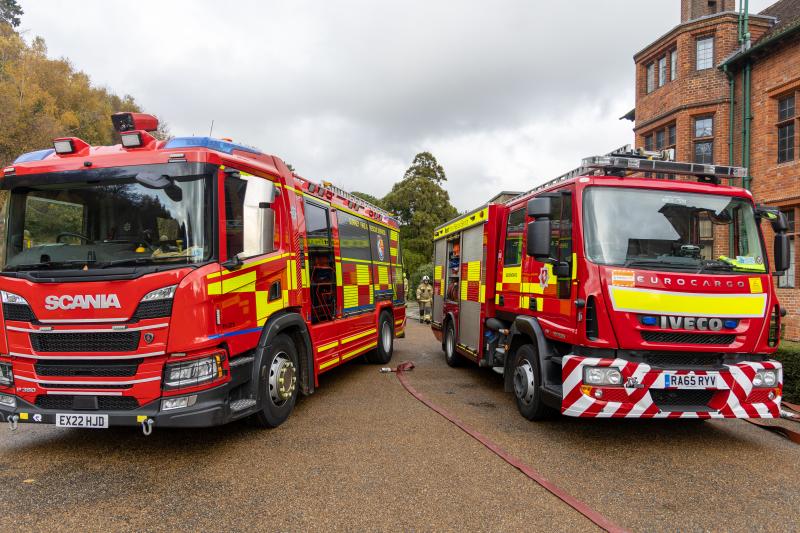 Two fire engines ready outside Chartwell House
