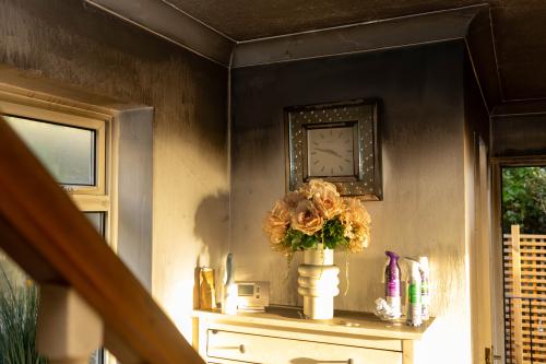 The image shows the smoke damage in the home 