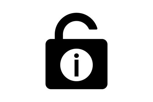 Unlocked padlock with 'i' for information in the centre