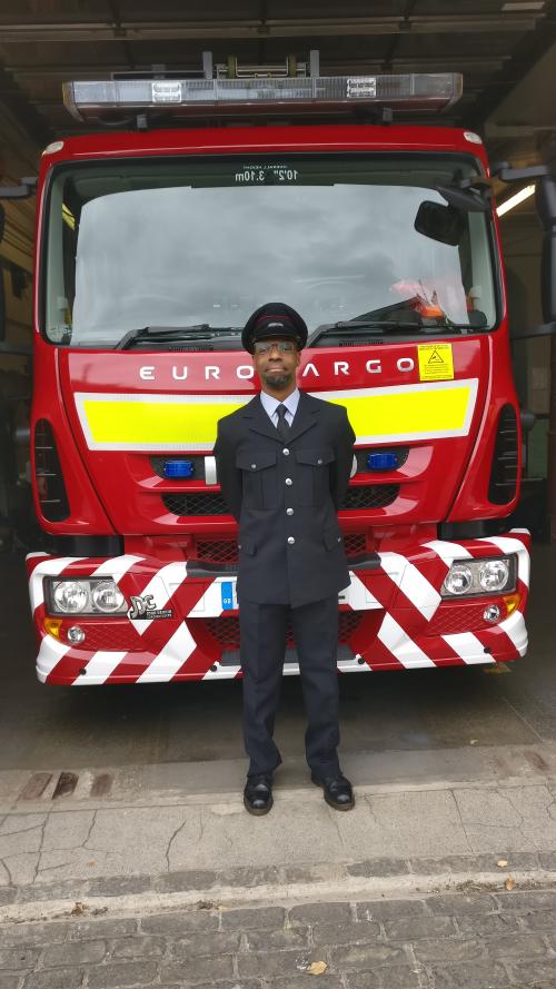 Vaughan at Ramsgate station in front of a fire engine