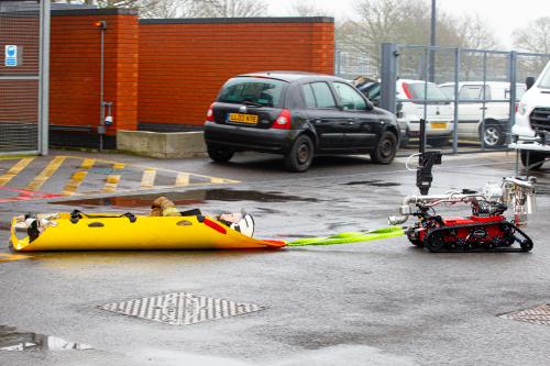 KFRS new firefighting robot seen pulling a stretcher