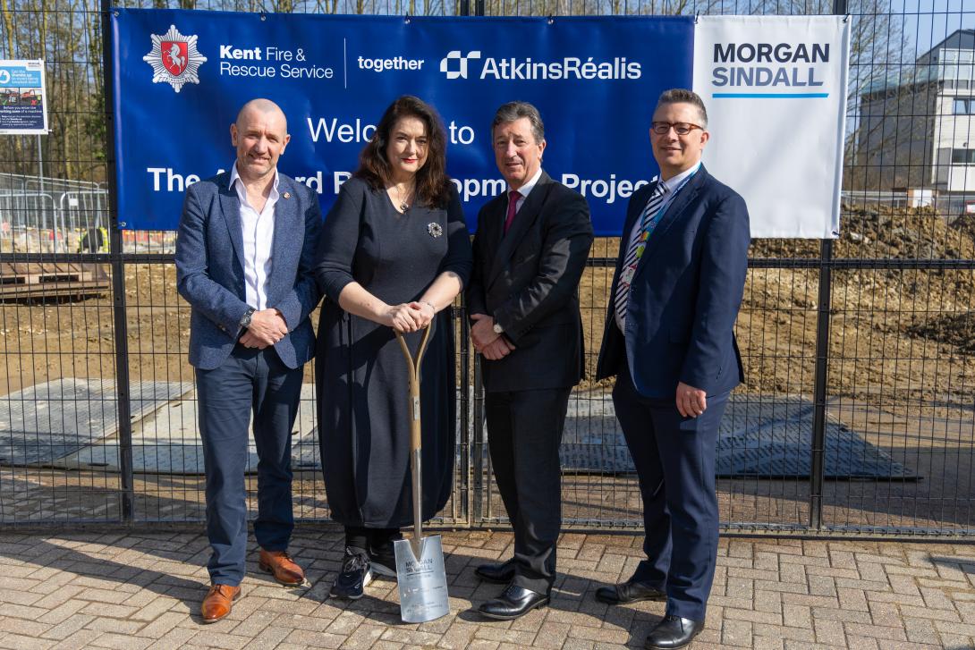 (Left to right) Guy Hannell, Morgan Sindall Area Director; Ann Millington, Chief Executive at KFRS; Cllr Nick Chard, KMFRA Chairman; Jon Quinn, KFRS Director Prevention Protection Customer Engagement and Safety