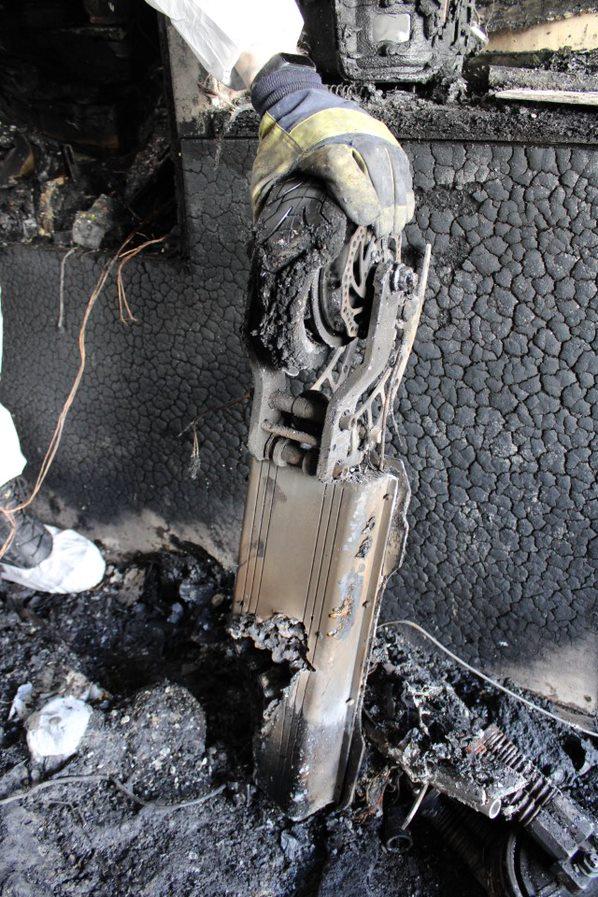 The remains of an e-scooter which caught fire at a flat in Sheppey