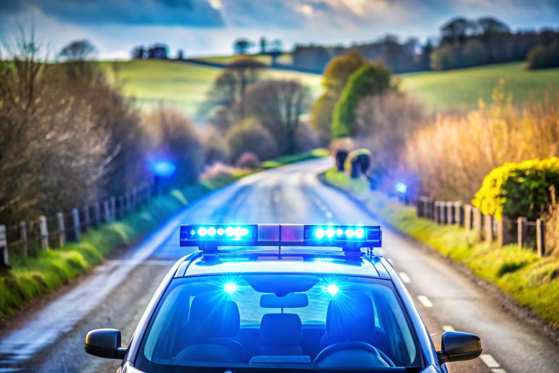 blue light vehicle in countryside