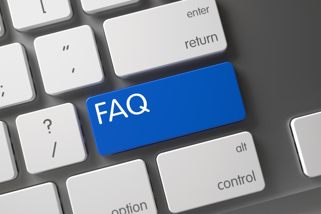 Keyboard key with FAQ on it