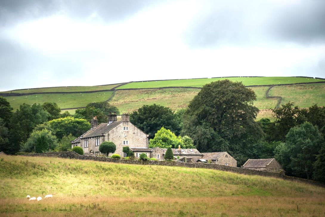 farmhouse with surrounding countryside
