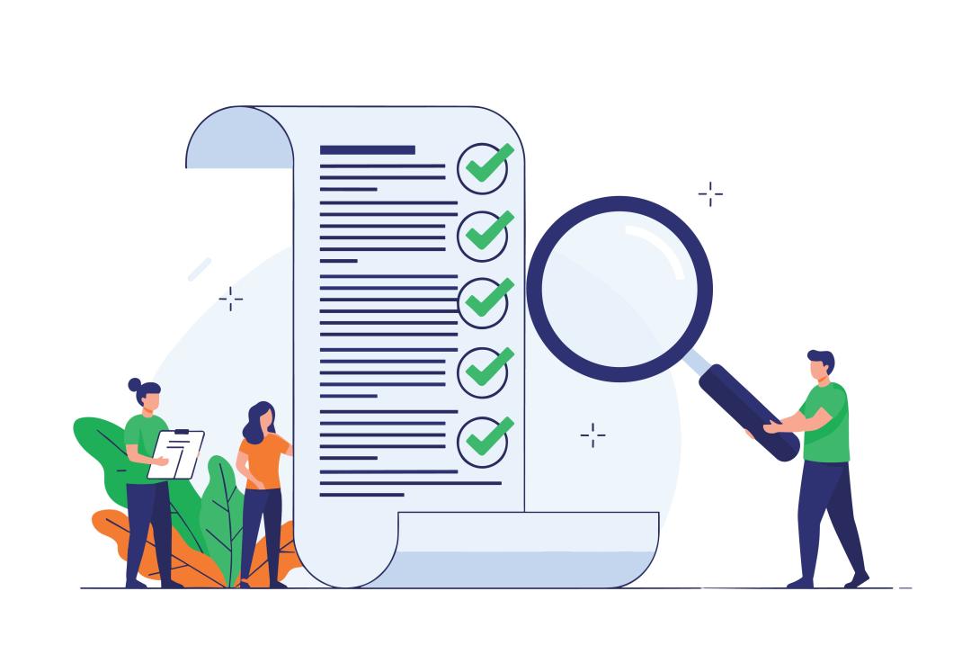 drawing of auditors looking at a list