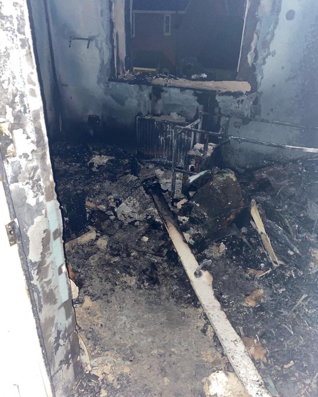 Bedroom in the Plumb family household destroyed by fire