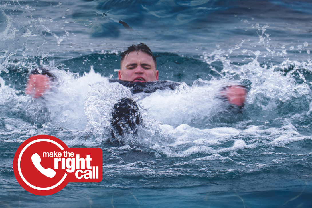 A person in an open body of water.