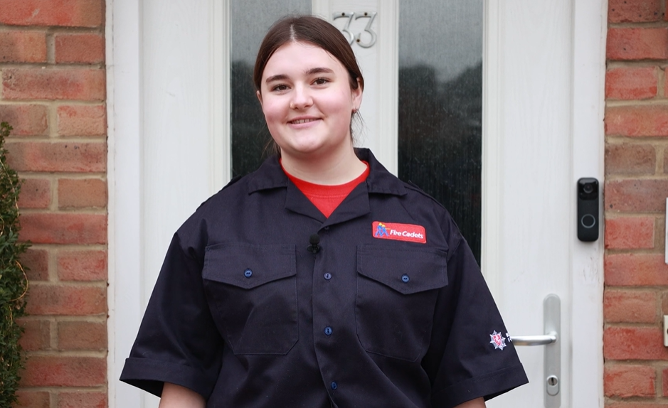Photo of a fire cadet introducing the be safe video 