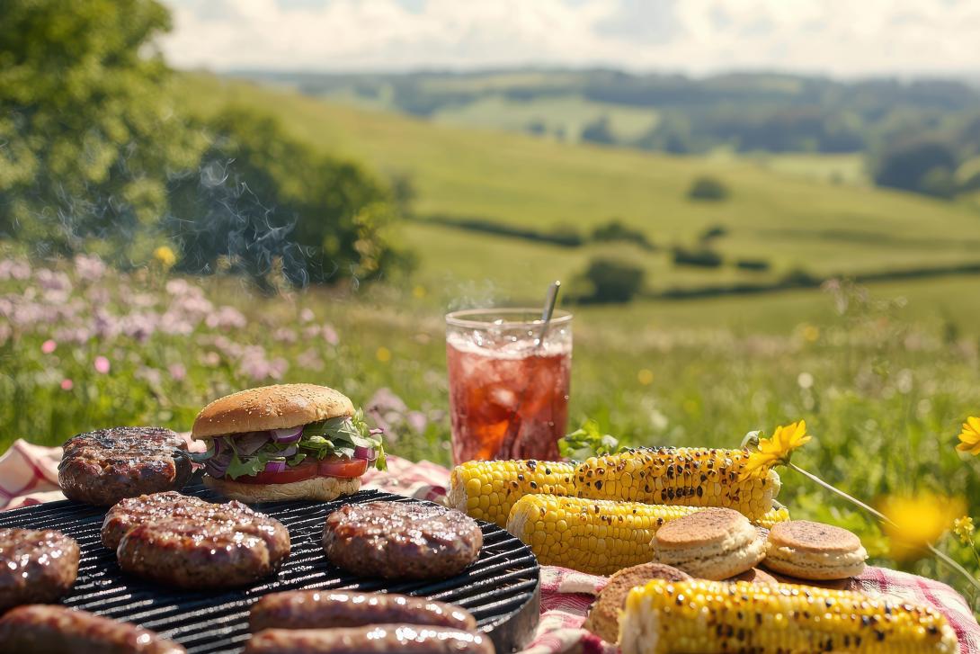 barbecue against a countryside backdrop