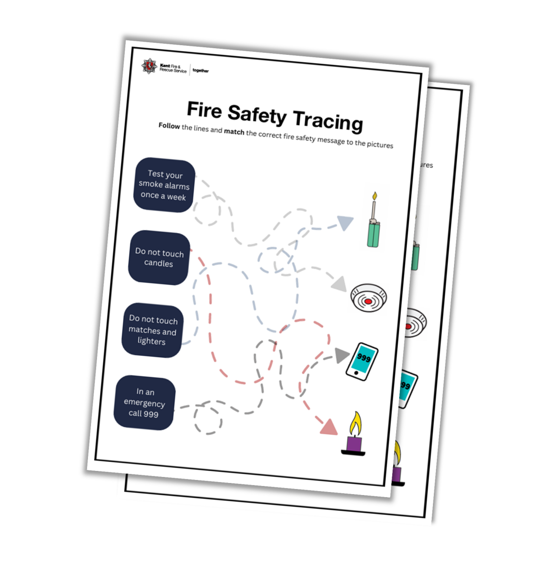 Fire safety messages with traceable arrows 